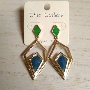 😻 3 For $15 Green & Blue Geometric Stud Dangles